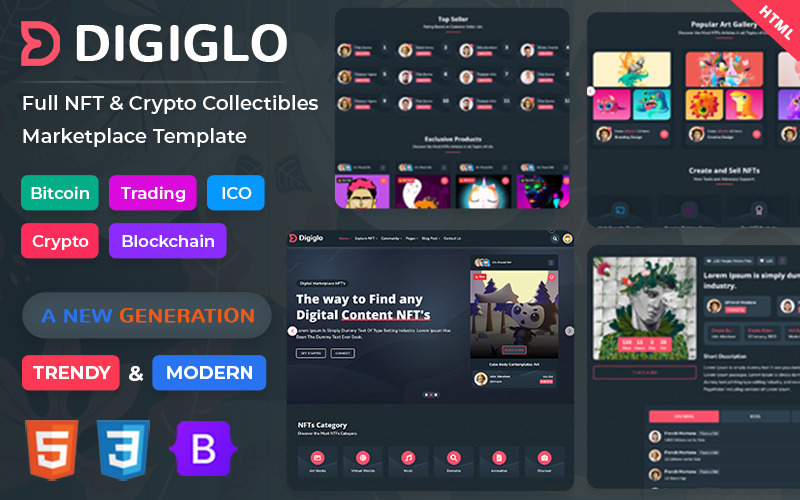 Digiglo — HTML5-шаблон NFT Collectibles Marketplace