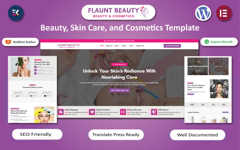 Flaunt Beauty — шаблон для WooCommerce Elementor для красоты, ухода за кожей и косметики