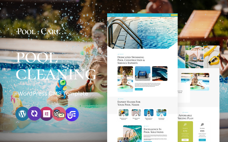 Poolcare — современная служба очистки и обслуживания плавательных бассейнов WordPress Elementor