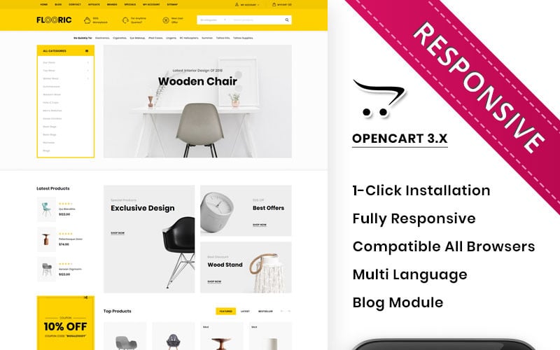 Flooric - Адаптивный OpenCart шаблон Mega Furniture Shop