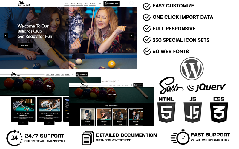 Billiardi — WordPress тема бильярдного клуба