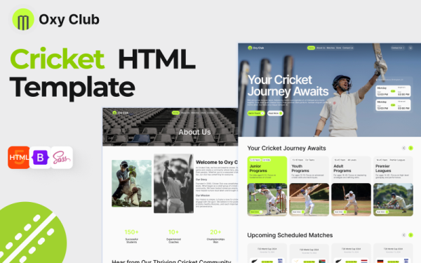 Oxy Club — шаблон HTML5-сайта спортивного клуба по крикету и футбольного спортивного центра