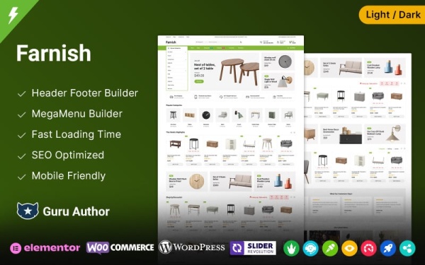 Farnish — тема WooCommerce для мебельного магазина, торгового центра предметов домашнего обихода и интерьера