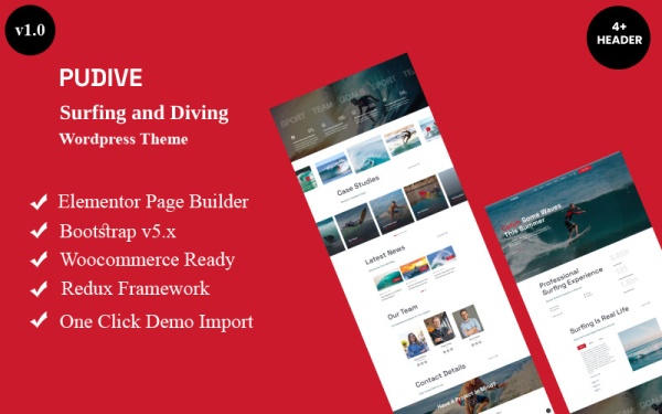 Pudive — тема WordPress для серфинга и дайвинга