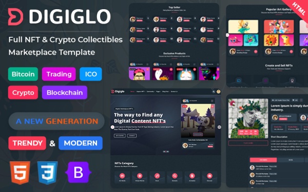 Digiglo — HTML5-шаблон NFT Collectibles Marketplace