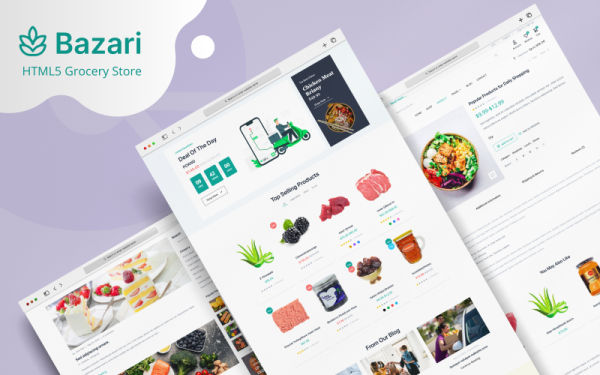Bazari - Шаблон сайта Bootstrap и TailwindCSS HTML для электронной коммерции в сфере продуктов питания