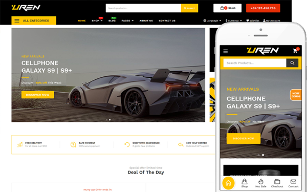 Uren - тема магазина автомобильных аксессуаров WooCommerce