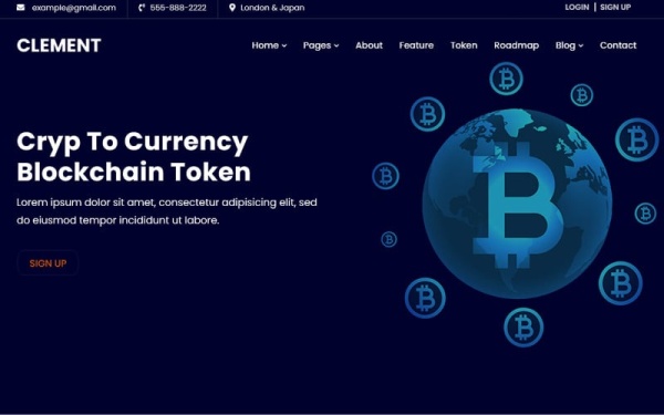 Clement -ICO Шаблон веб-сайта биткойнов и криптовалют