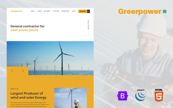 Greenpower — универсальный HTML-шаблон Bootstrap для солнечной энергии