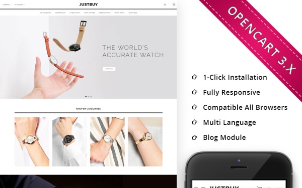 JustBuy Watch Store - Адаптивный шаблон OpenCart