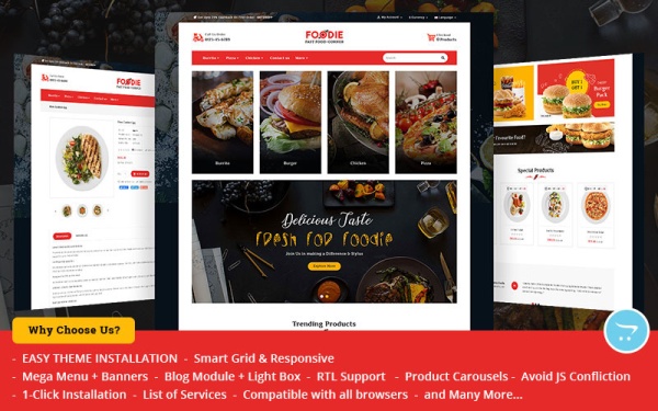 Уголок Foodie Fast-Food - Многоцелевая тема OpenCart