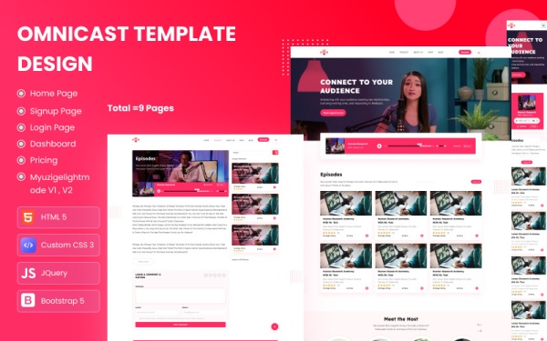 OmniCast — HTML-шаблон веб-сайта подкаста для аудио- и видеоплееров