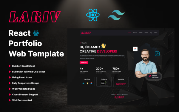 Ларив — веб-шаблон портфолио React js