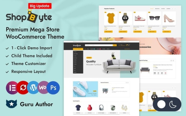 ShopByte — адаптивная тема Mega Store Elementor WooCommerce