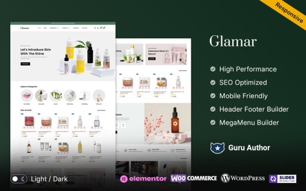 Glamar - косметика, уход за кожей и товары для красоты Elementor WooCommerce Theme