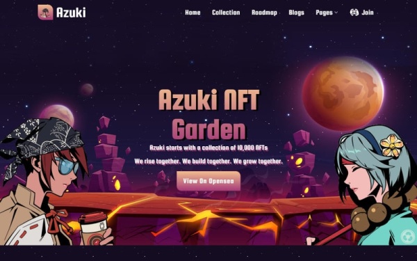 Azuki - криптовалюта NFT Bitcoin, шаблон сайта для криптовалютной торговли