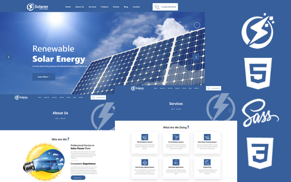 Solaren - Солнечная энергия Html5 Css3 Тема Шаблон веб-