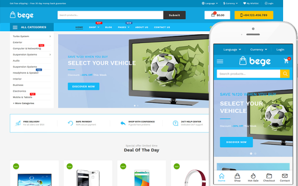 Bege - шаблон веб-сайта для цифрового магазина электроники