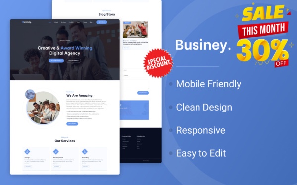 Businey — одностраничный HTML-шаблон веб-сайта Bootstrap для цифрового агентства