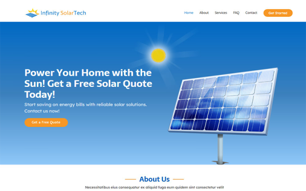 Infinity SolarTech Solutions – Шаблон сайта для профессиональной установки и ремонта солнечных батарей