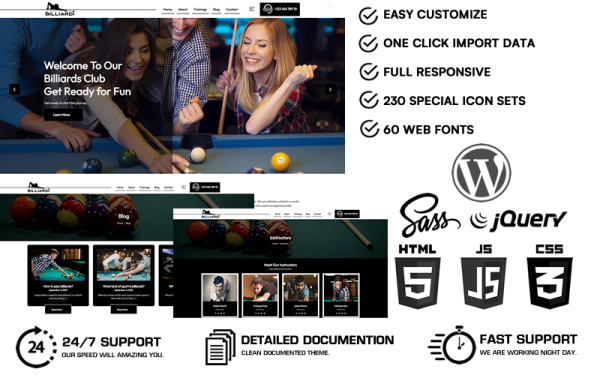 Billiardi — WordPress тема бильярдного клуба